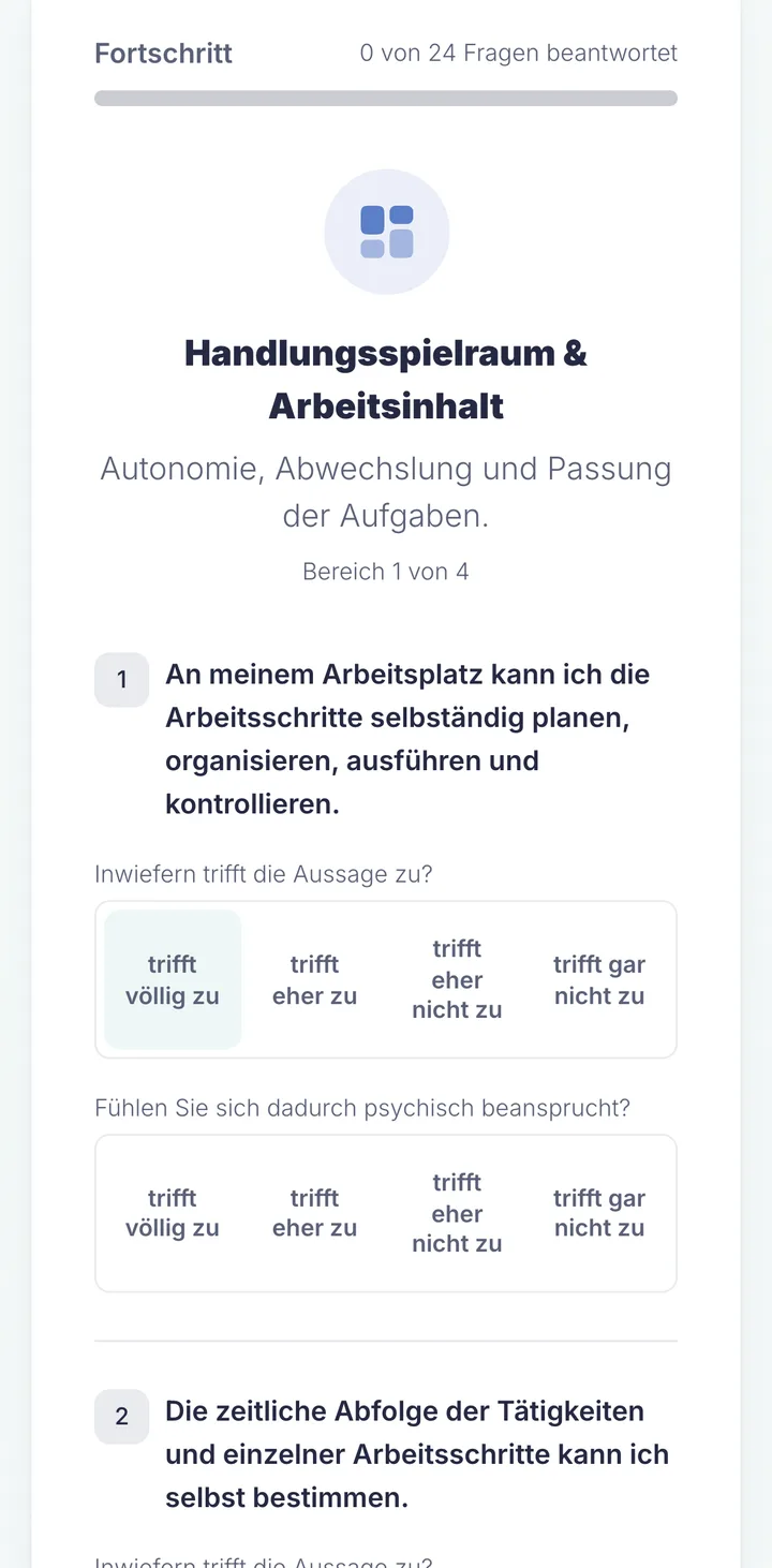 Ansicht im Mitarbeitenden-Portal: Kurze Umfragen